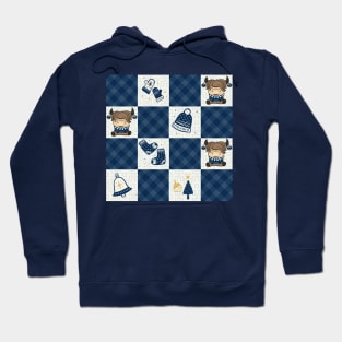 Highland Cow Patterns blue Christmas Holidays Hoodie